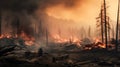 AI Generated Wildfire Mayhem A Devastating and Frightening Photo of the Charred Landscape and the Efforts to Control the Blaze Royalty Free Stock Photo