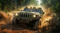 AI Generated Soldiers in Humvee A Convoy Ambush Scene Royalty Free Stock Photo