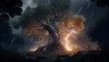 Lightning Strikes: A Tree\'s End, Made with Generative AI