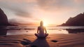 AI Generated Yoga Peace A Peaceful and Solitary Photo of a Figure Practicing Yoga on a Quiet Beach at Sunrise Royalty Free Stock Photo