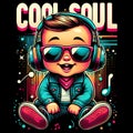 Ai generates a baby and vibrant illustration, cool character and dressed in a trendy outfit