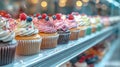 Happy Valentines Day! Selection of valentine day cupcakes at the local bakery window