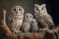 Ai generation of a family of owls posing for the camera