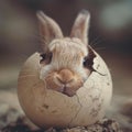 AI generation photography, nose of a rabbitt poking through a small hole in an egg