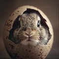 AI generation photography, nose of a rabbitt poking through a small hole in an egg