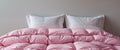 there are two pillows on the bed with pink comforters Royalty Free Stock Photo