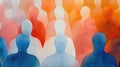 Abstract watercolor painting of diverse silhouettes in a crowd. Royalty Free Stock Photo