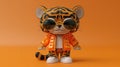 Adorable tiger cub character in orange jacket and sunglasses.