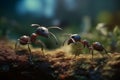 Ai Generative Ants in the forest. 3D illustration. 3D rendering.