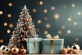 Ai Generative Background of christmas tree and red gift box on a christmas empty background with copy space