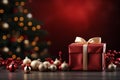 Ai Generative Background of christmas tree and red gift box on a christmas empty background with copy space