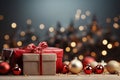 Ai Generative Background of christmas tree and red gift box on a christmas empty background with copy space