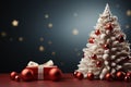 Ai Generative Background of christmas tree and red gift box on a christmas empty background with copy space