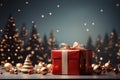 Ai Generative Background of christmas tree and red gift box on a christmas empty background with copy space