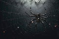 Ai generative. Black spider and web. Scary spiderweb of halloween symbol