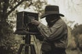 ai generative black and white image of man with collodion camera Royalty Free Stock Photo