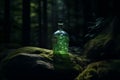 Ai Generative A bottle of whisky on a rock in the forest