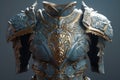 Ai Generative Bronze armor of the medieval knight on a dark background close-up 3d illustration