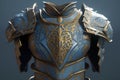 Ai Generative Bronze armor of the medieval knight on a dark background close-up 3d illustration