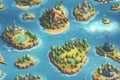 AI generative cartoon seamless pattern background of small islands in sea