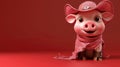 A charming cartoon pig dressed in a red gingham outfit.