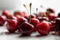 Ai Generative Cherries with water drops on a white background, close-up