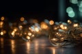 Ai Generative Christmas lights on dark background, closeup. Festive decoration concept Royalty Free Stock Photo