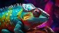 AI Generative. Close up of colorful chameleon. DMT Art style