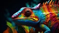 AI Generative. Close up of colorful chameleon. DMT Art style