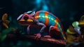 AI Generative. Close up of colorful chameleon. DMT Art style