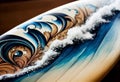 Ai generative close-up of a drawing on a surfboard