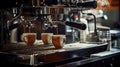 AI Generative. Close-up of espresso pouring from coffee machine