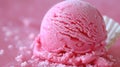 Close-up of a melting pink ice cream scoop.