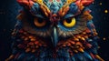 AI Generative. Closed up colorful fave and eye of owl