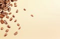 Ai generative. Coffee beans falling from top to bottom. light brown background Royalty Free Stock Photo