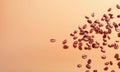 Ai generative. Coffee beans falling from top to bottom. light brown background Royalty Free Stock Photo