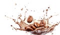 AI generative. Coffee beans with splash on white