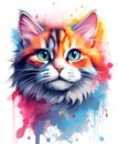 Ai generative concept illustration with fluffy cat face