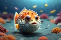 Ai generative content of cute funny colourful puffer fish