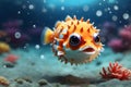 Ai generative content of cute funny colourful puffer fish