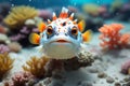 Ai generative content of cute funny colourful puffer fish