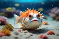 Ai generative content of cute funny colourful puffer fish