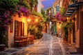 Ai generative. Cozy pedestrian street in Greece