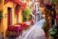 Ai generative. Cozy pedestrian street in Greece