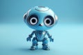 Ai Generative Cute blue baby robot with blue eyes on blue background. 3d rendering