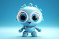 Ai Generative Cute blue baby robot with blue eyes on blue background. 3d rendering