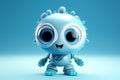 Ai Generative Cute blue baby robot with blue eyes on blue background. 3d rendering