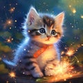 AI Generative Cute kitten in firework in cerebration