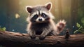 cute raccoon illustration in a forest