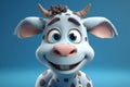 Ai Generative 3d rendering of a cute cartoon cow on a blue background Royalty Free Stock Photo